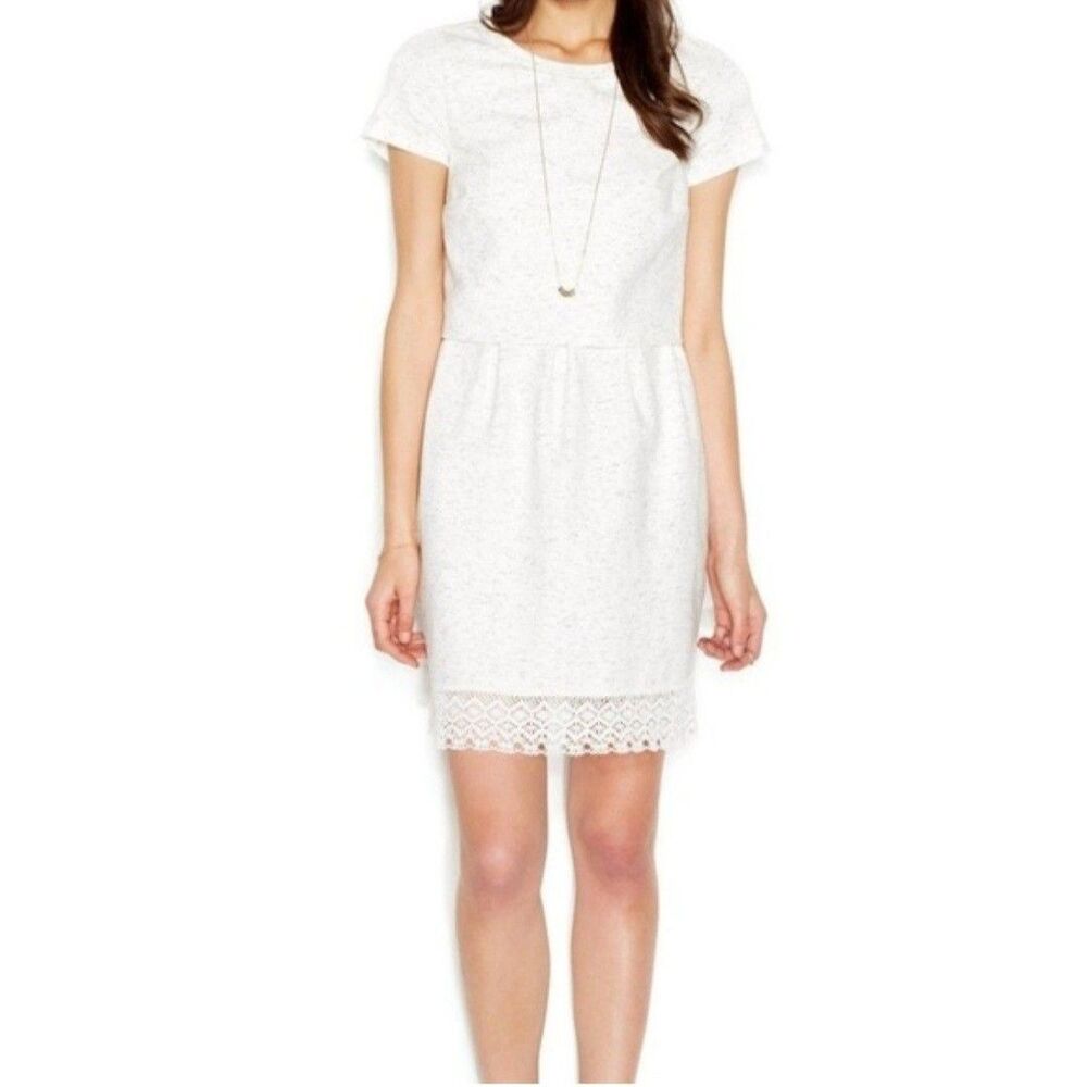 Maison Jules Layered Look Dress Space Dye White Grey Crochet Lace Hem Small Twee